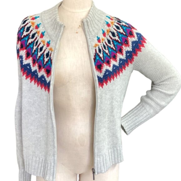 Chaps Fair Isle Full-Zip Mock-neck Sweater Sz Petite M #291T - Picture 4 of 9